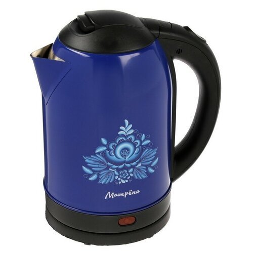 Чайник электрический 'Матрена' MA-005, металл, 2 л, 1500 Вт, сине-черный с рисунком 'Гжель'