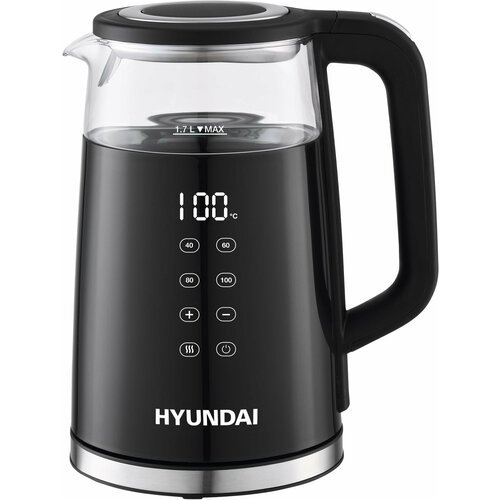 Чайник электрический Hyundai HYK-G6404 черный/серебристый, стекло