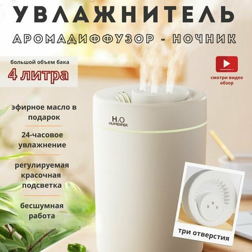 Увлажнитель воздуха Humidifier H2O , 4 литра, с тремя отверстиями