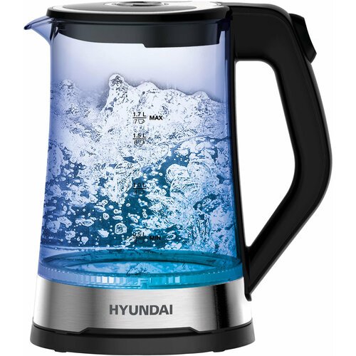 Чайник электрический Hyundai HYK-G3401 черный/серебристый, стекло/пластик